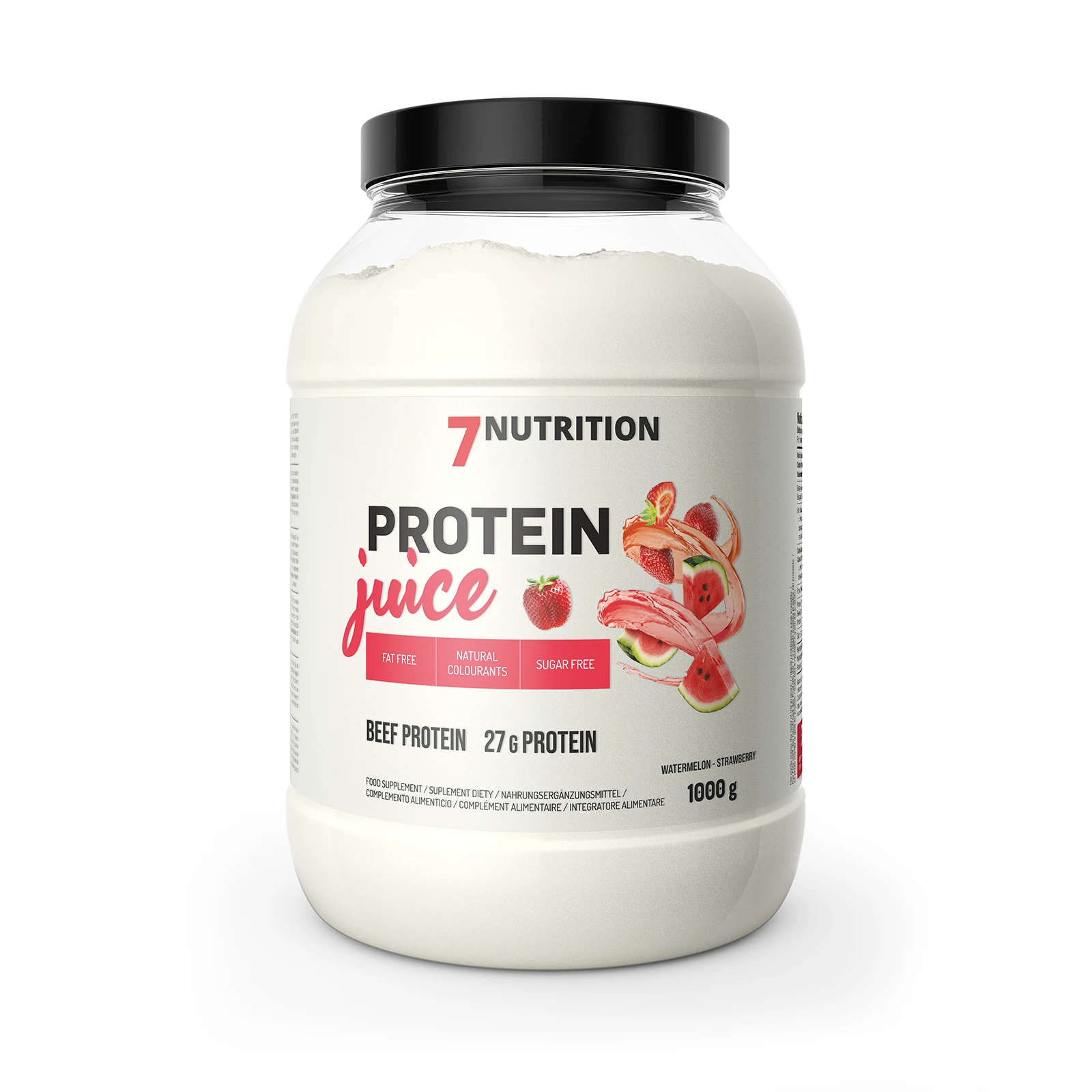 7Nutrition - Protein Juice 1000g преден изглед на етикета с плодове и надписи