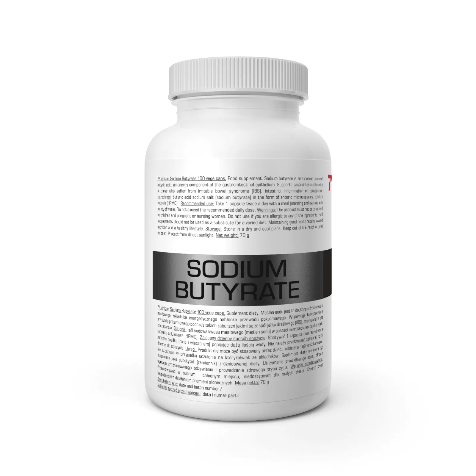 7Nutrition - Sodium Butyrate - 100 caps хранителна таблица и информация