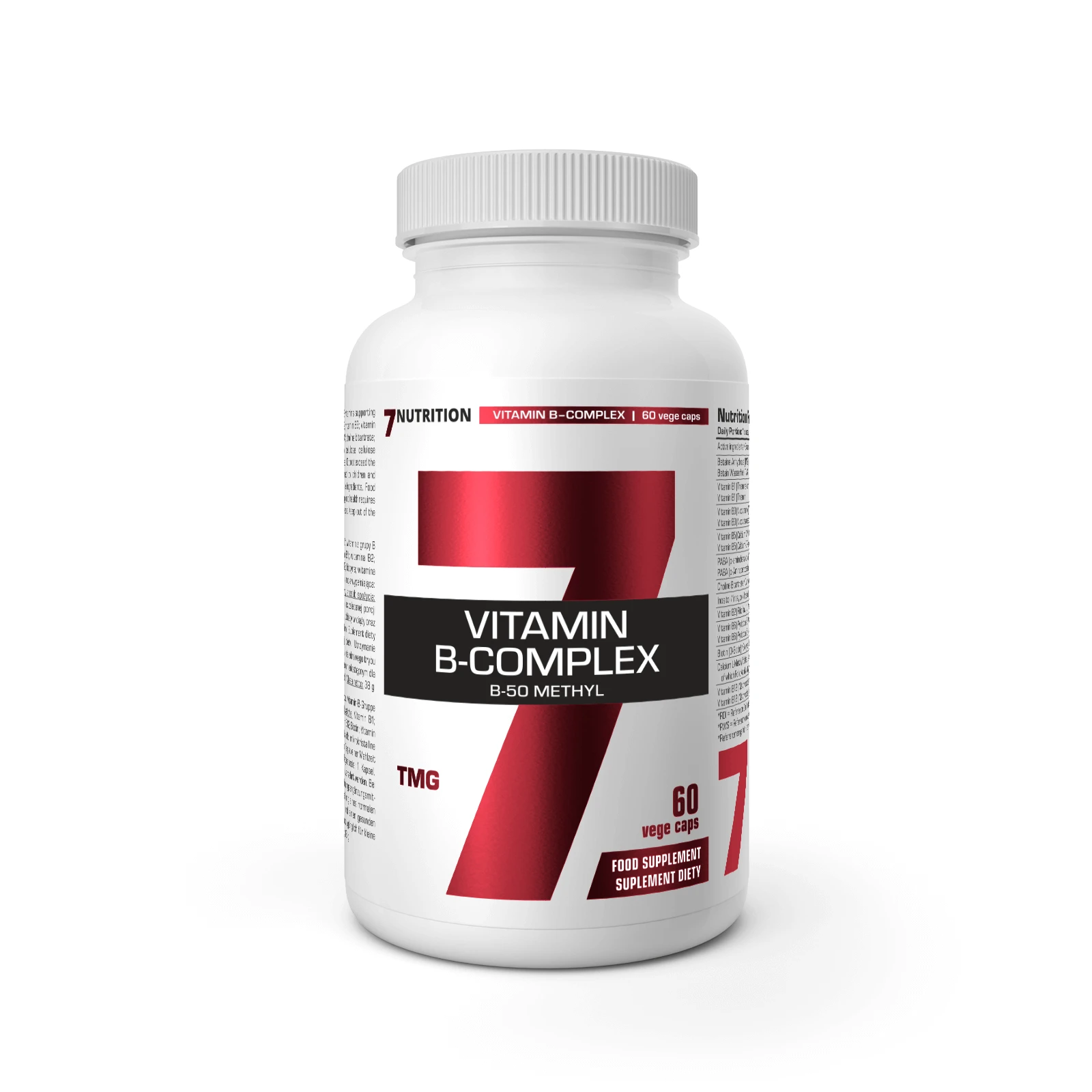 7Nutrition - Vitamin B-Complex B-50 Methyl опаковка страничен изглед
