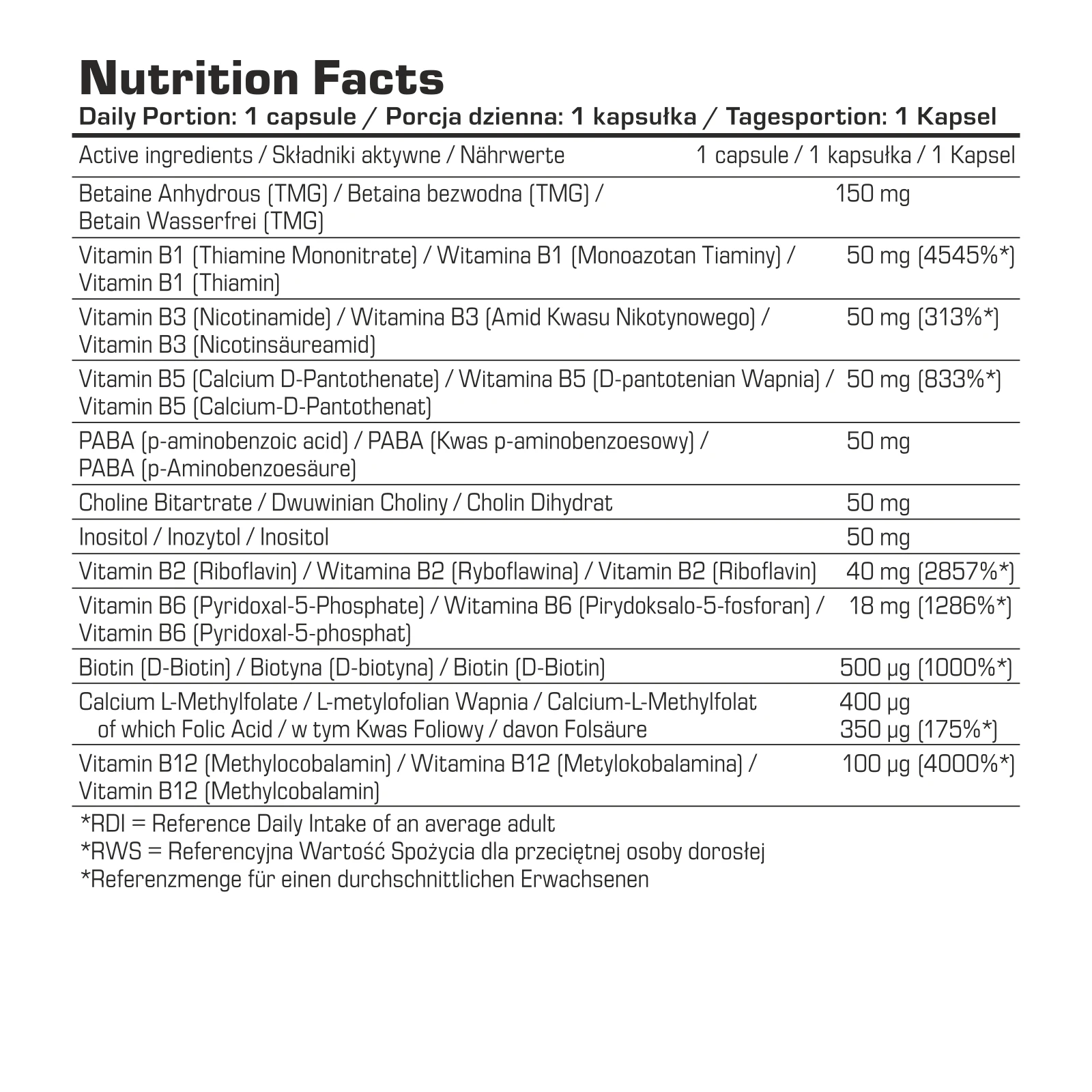 7Nutrition - Vitamin B-Complex B-50 Methyl детайл от хранителна таблица