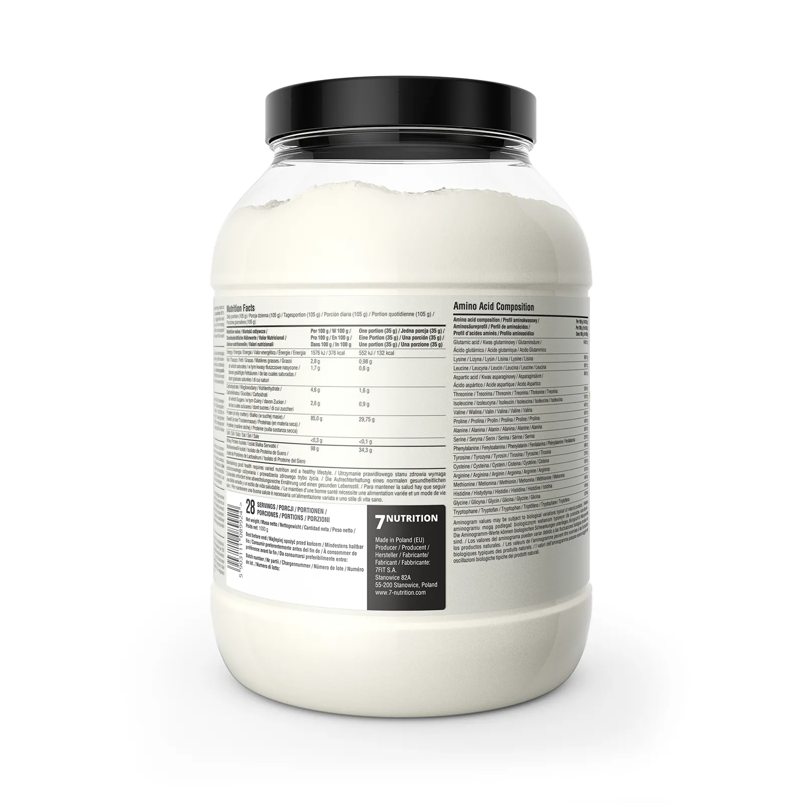 7Nutrition - Whey Isolate 90 1000g, етикет с подробна информация