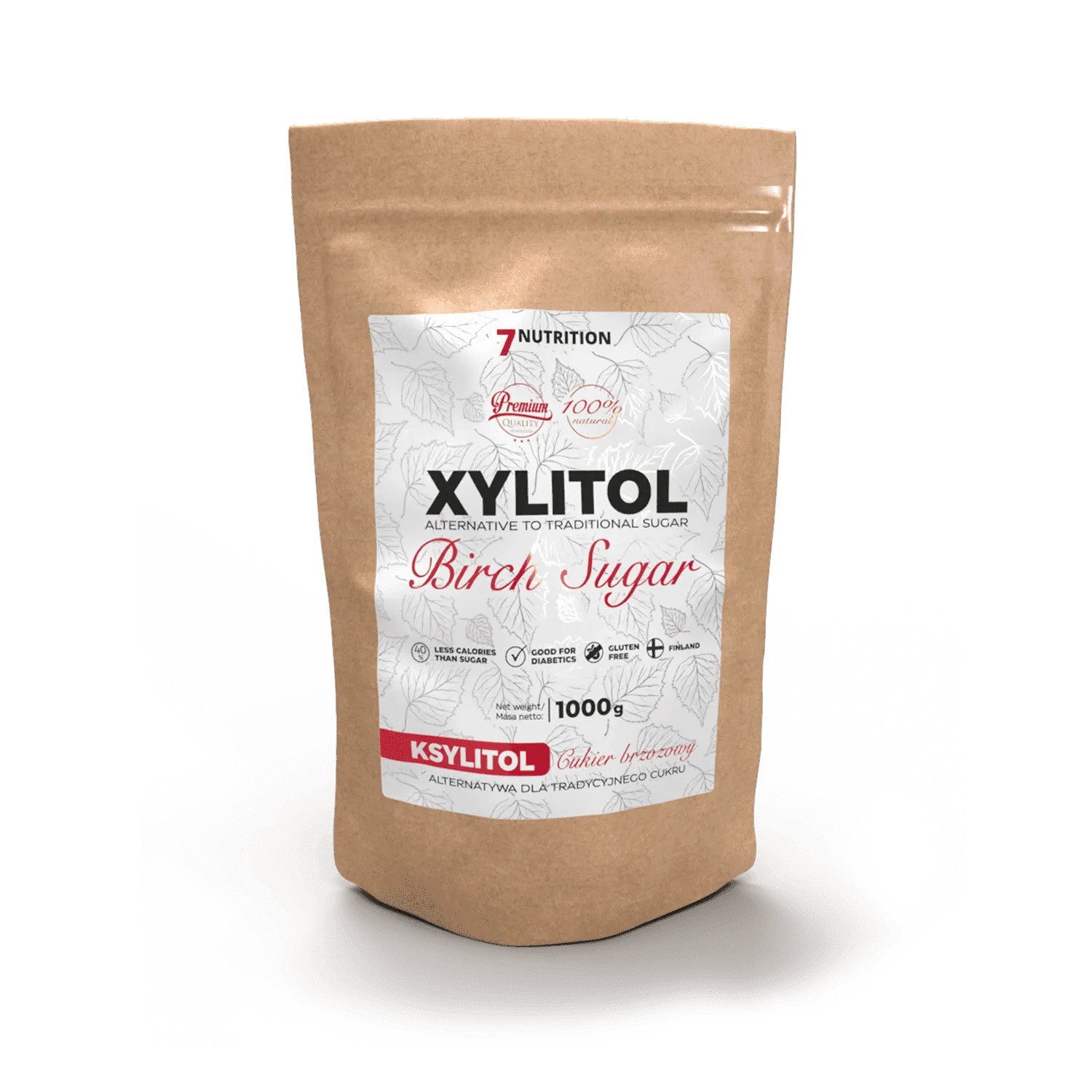 7Nutrition - XYLITOL 1000g опаковка с бележки за ползи