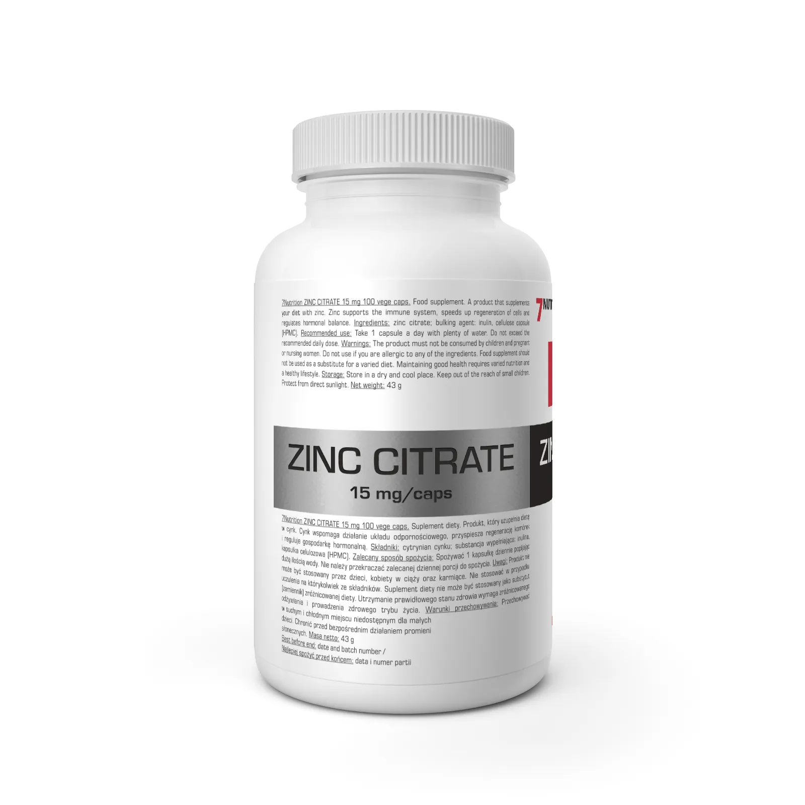 7Nutrition - ZINC CITRATE 15mg 100caps